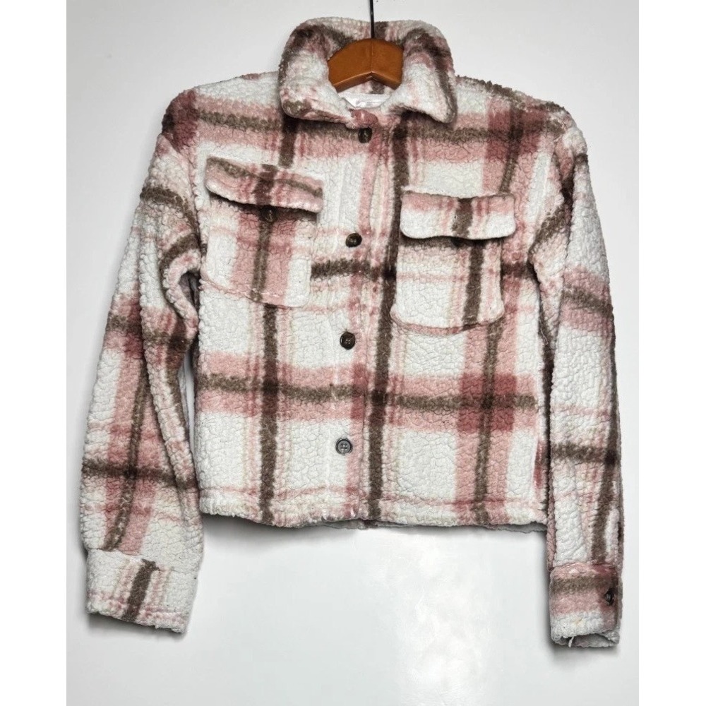 No Boundaries Sherpa Shacket Womens Small 3-5 Multicolor Plaid Button Front